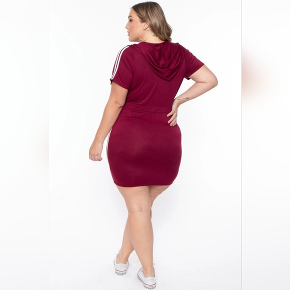 NEW NWOT CurvySense Sporty Varsity Stripe Hoodie Dress Burgundy Size 4XL - Picture 4 of 7